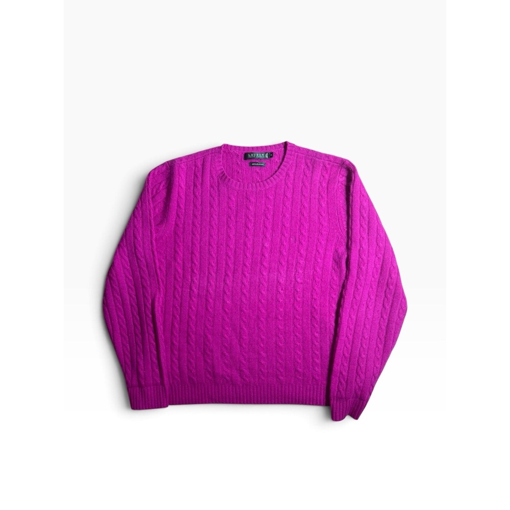 Ralph Lauren LRL 100% Cashmere Sweater XL Pink Crew Neck Cable Knit